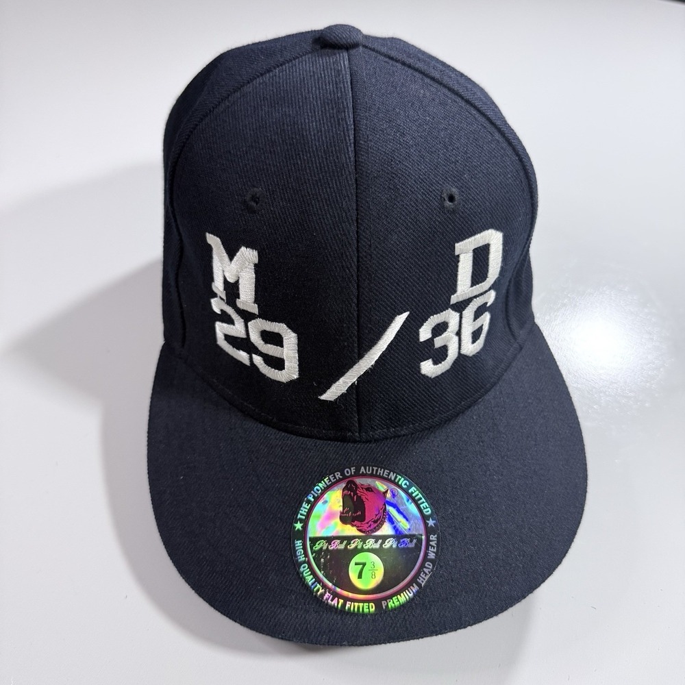 Pit Bull Navy Fitted Cap White Collegiate Alphanumeric Text: M29 / D36 Sz 7 3/8